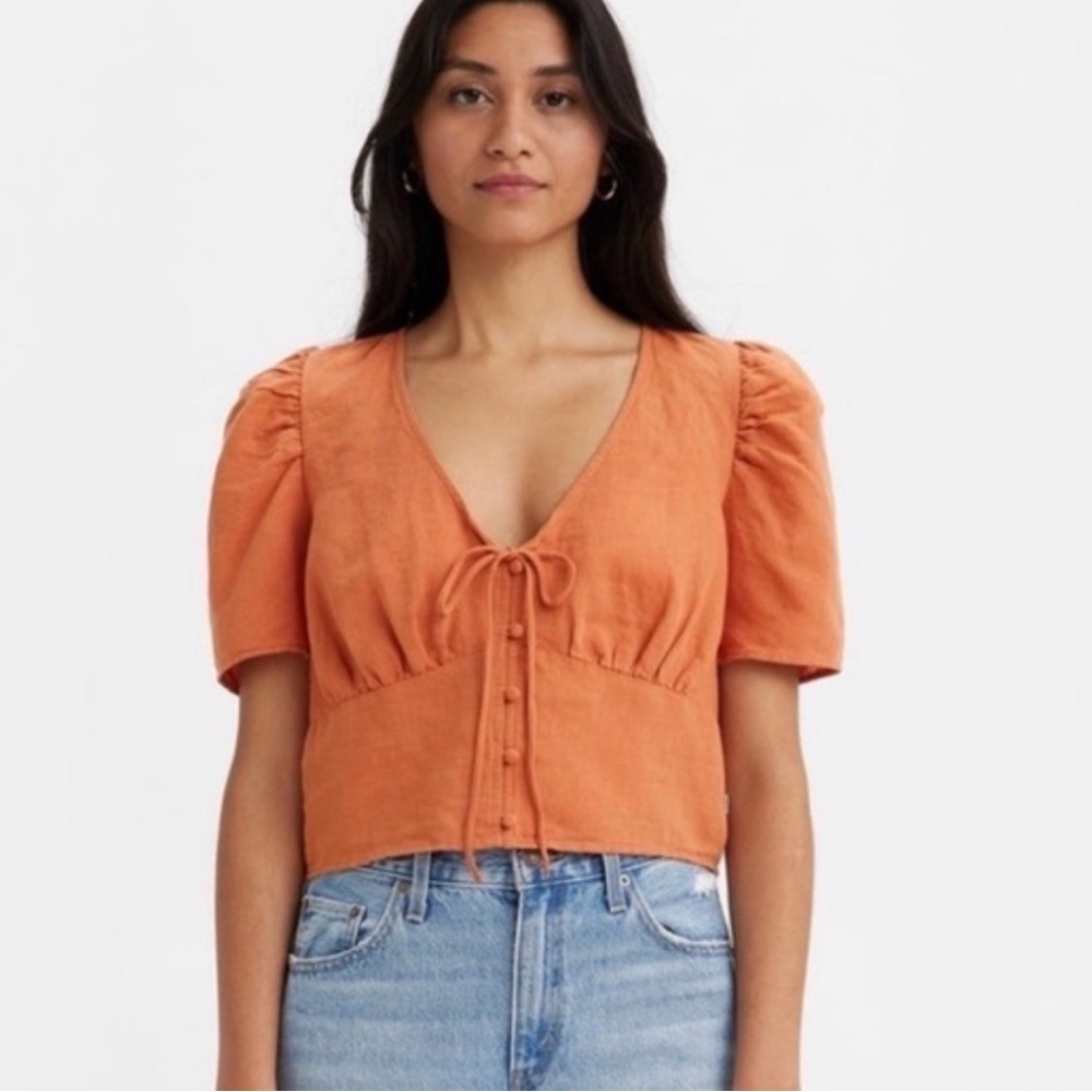 Levi's Rust Linen Blend Boho Peasant Crop Top - Size Small
